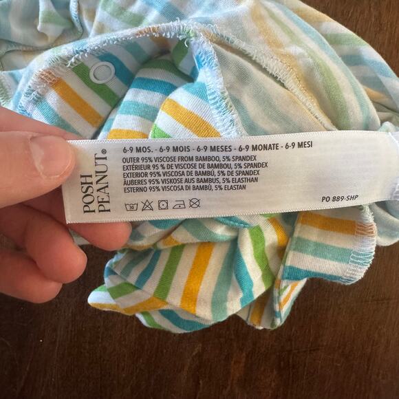 Posh Peanut Boys 6-9 Month Romper Outfit Bamboo Henley Blue Yellow Striped - Picture 5 of 6